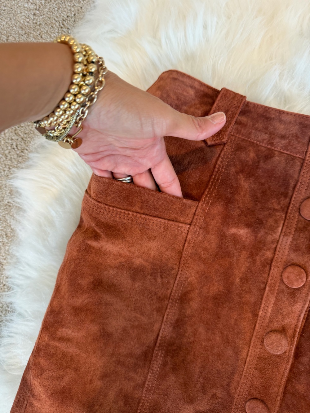 Blank NYC Rust Suede Button-Front Mini Skirt - Picture 2 of 6